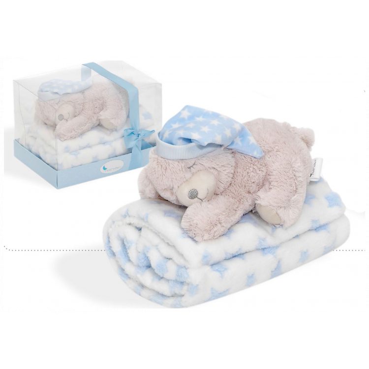 Κουβέρτα αγκαλιάς και αρκουδάκι Interbaby Oso Tumbado blue