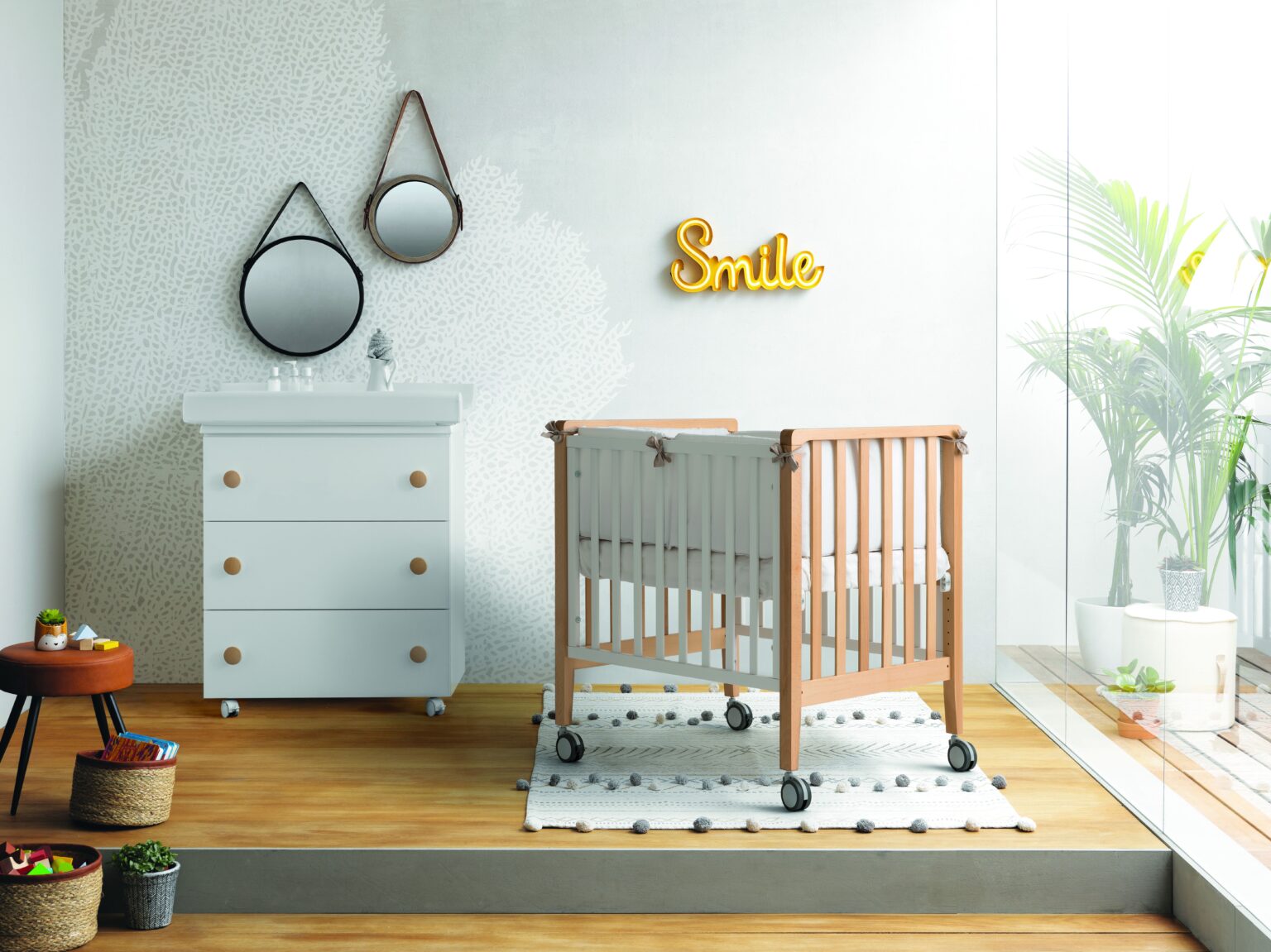 Βρεφικό Σετ Pali Win Bianco-Naturale με λίκνο, κρεβάτι, στρώματα και προστατευτικό κάγκελο - Image 2