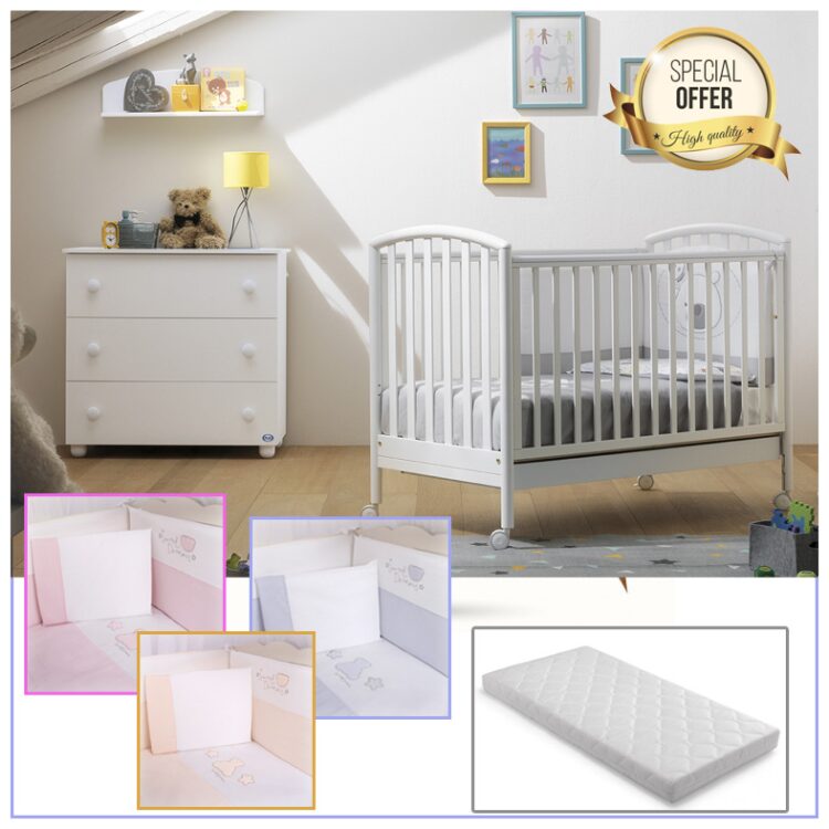 Bρεφικό δωμάτιο PALI Ciak White & Συρταριέρα Eco White & Προίκα FUNNA BABY 6τμχ Teddy Bear & Στρώμα PALI Evolution