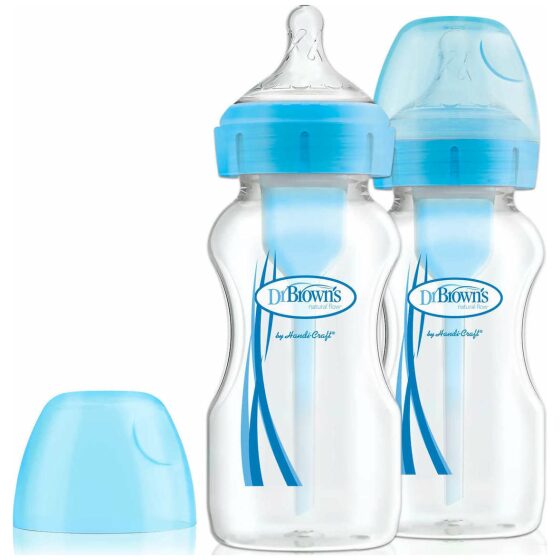 Μπιμπερό πλαστικό Dr. Brown's Options+ με φαρδύ λαιμό 270ml (2τμχ) Μπλε