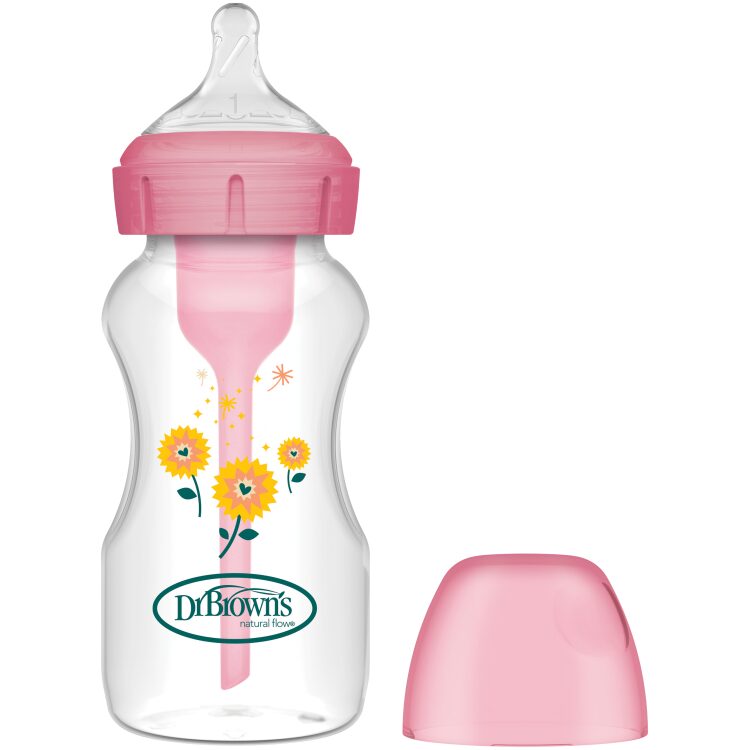 Μπιμπερό πλαστικό Dr. Brown’s Options+ με φαρδύ λαιμό 270ml Ροζ WB91801