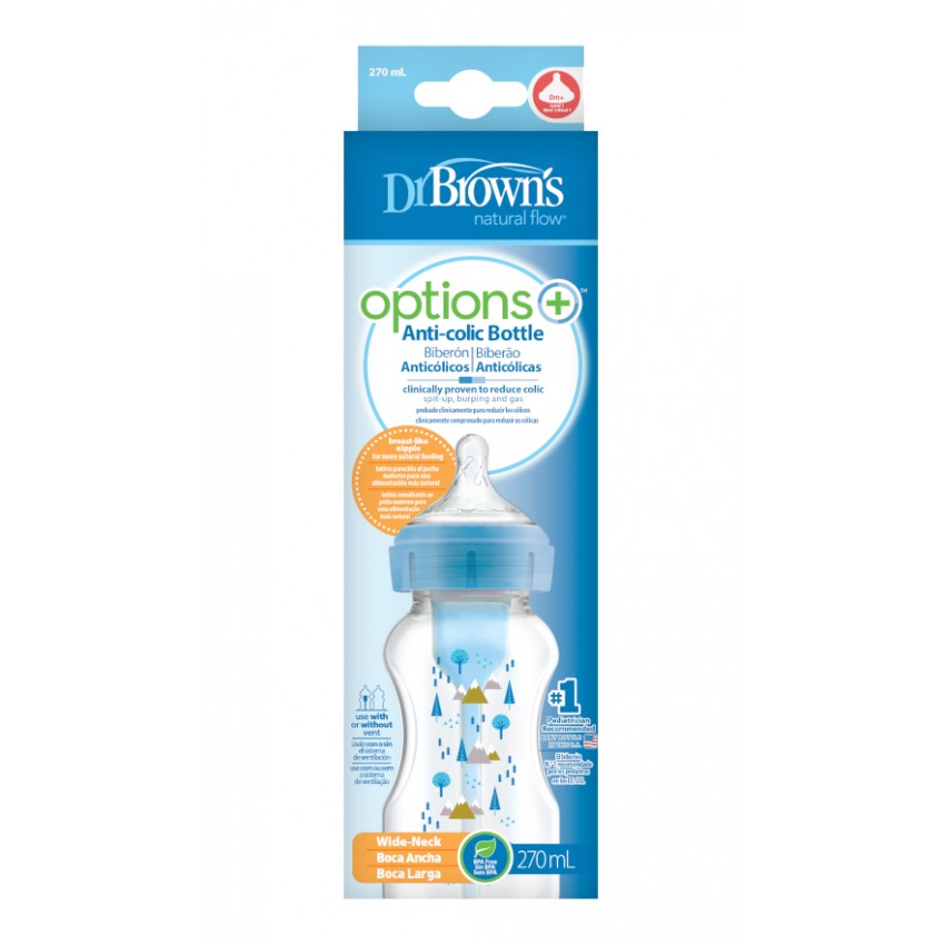Μπιμπερό πλαστικό Dr. Brown’s Options+ με φαρδύ λαιμό 270ml Μπλε - Image 2