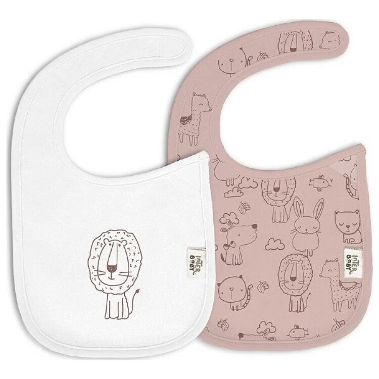 Σαλιάρα Interbaby σετ 2τμχ με velcro Animalitos Pink 00334-02