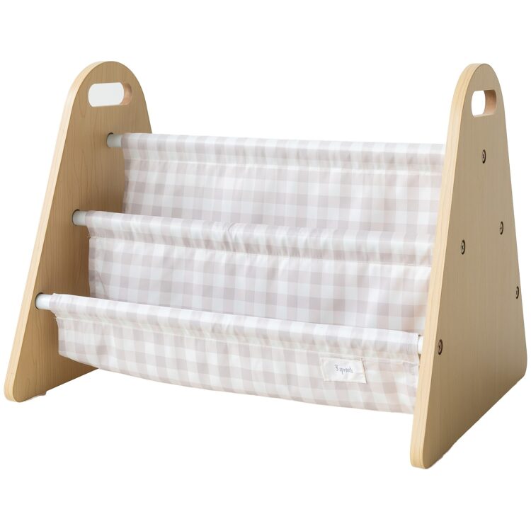 3Sprouts Φορητή Βιβλιοθήκη διπλής όψης, Gingham/Beige 0317-IMBGBG