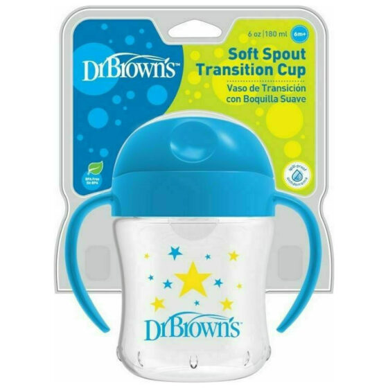 Εκπαιδευτικό Κύπελλο DrBrown's 180 ml μαλακό στόμιο με μπλε καπάκι και λαβές - Image 3