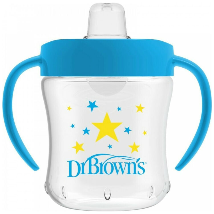 Εκπαιδευτικό Κύπελλο DrBrown's 180 ml μαλακό στόμιο με μπλε καπάκι και λαβές