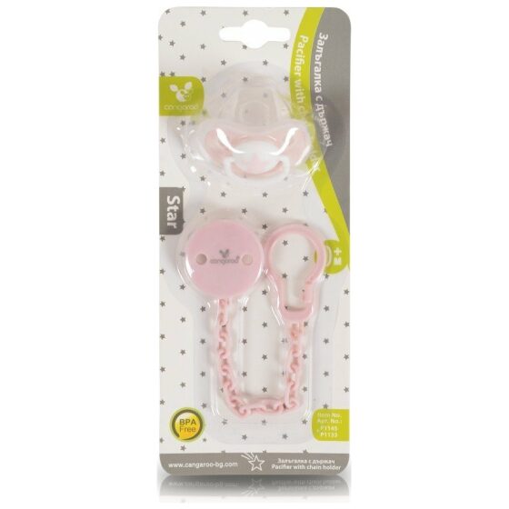 Πιπίλα με κλιπ, Cangaroo Star Pink 0+ μηνών - Image 3
