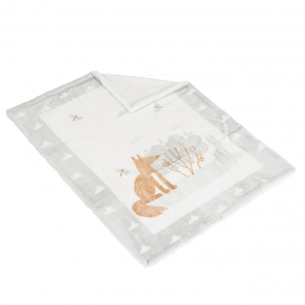 Κουβέρτα βελουτέ με Sherpa, Cangaroo Little Friends Grey 80x110