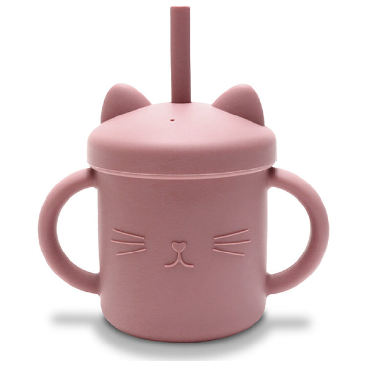 Κύπελλο σιλικόνης με λαβές και καλαμάκι, Lorelli Natural Deep Pink 10230660002