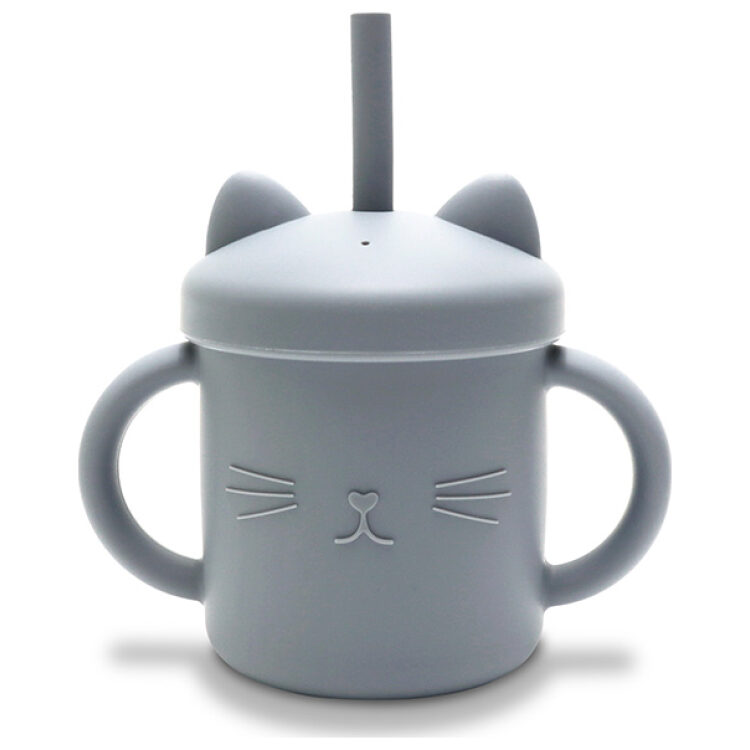 Κύπελλο σιλικόνης με λαβές και καλαμάκι, Lorelli Natural Grey 10230660003