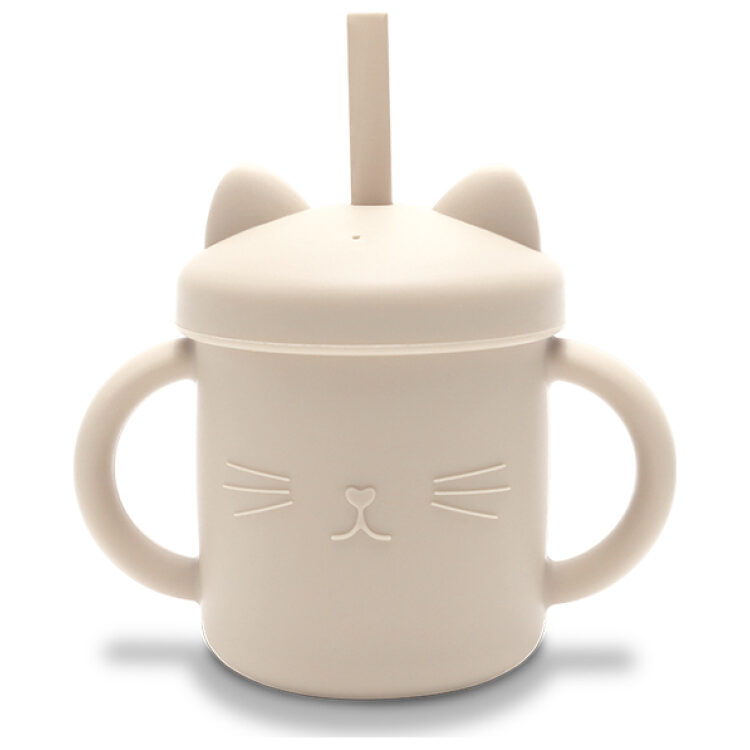 Κύπελλο σιλικόνης με λαβές και καλαμάκι, Lorelli Natural Beige 10230660005