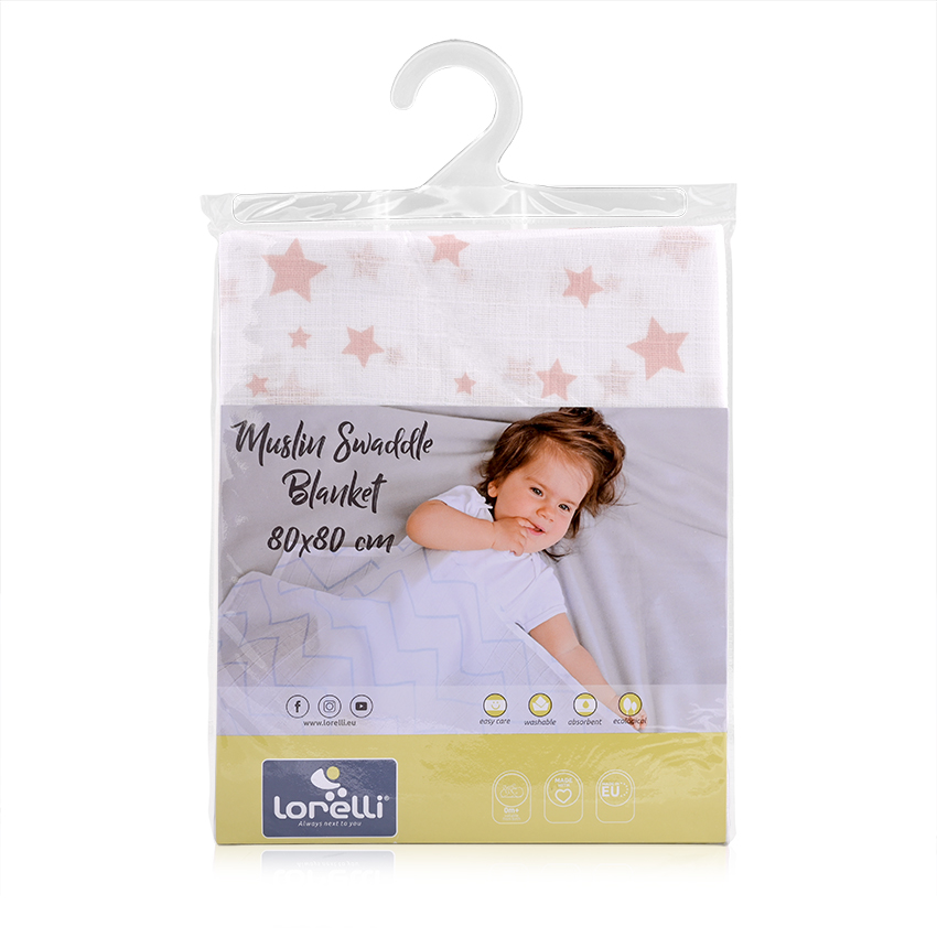 Πάνα μουσελίνας 80x80 Lorelli Muslin Swaddle White with Rose Stars 10340092301 - Image 2