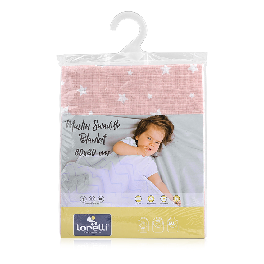 Πάνα μουσελίνας 80×80 Lorelli Muslin Swaddle Rose with Stars 10340092302 - Image 2