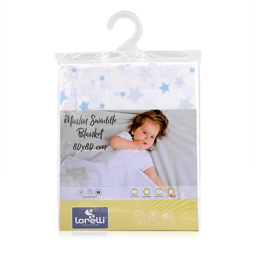 Πάνα μουσελίνας 80×80 Lorelli Muslin Swaddle White with Aquatic Stars 10340092304 - Image 2