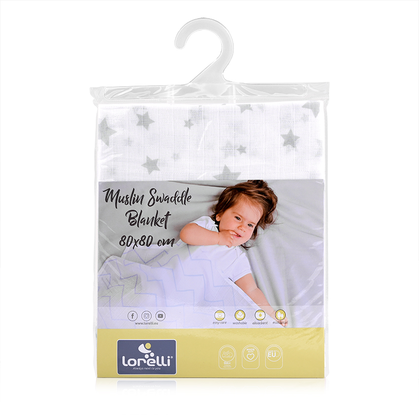 Πάνα μουσελίνας 80×80 Lorelli Muslin Swaddle White with Grey Stars 10340092307 - Image 2