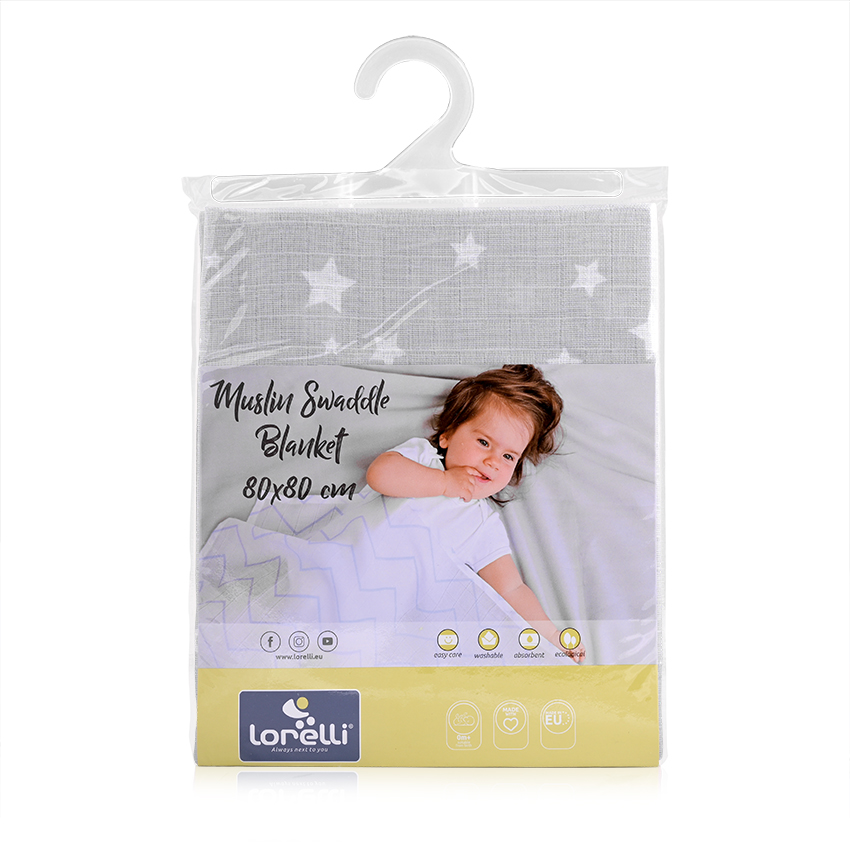 Πάνα μουσελίνας 80×80 Lorelli Muslin Swaddle Grey with Stars 10340092308 - Image 2