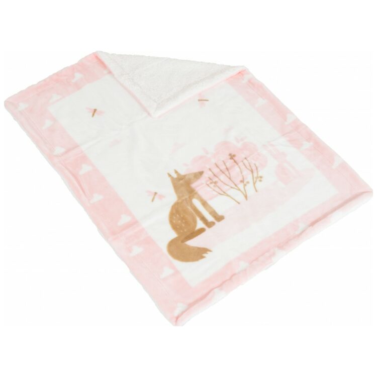 Κουβέρτα βελουτέ με Sherpa, Cangaroo Little Friends Pink 80×110