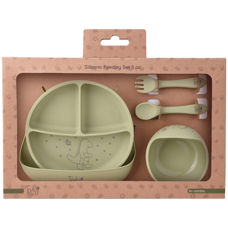 Σετ φαγητού σιλικόνης 5 τεμ. Dino Green 097105