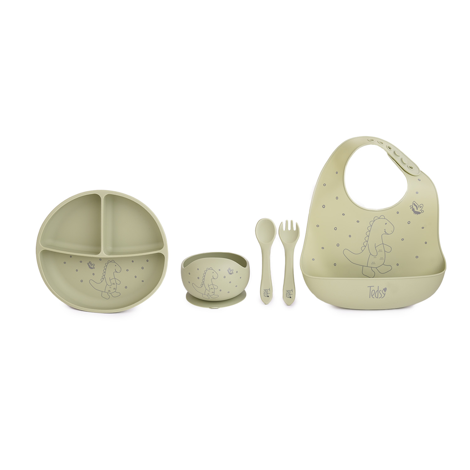 Σετ φαγητού σιλικόνης 5 τεμ. Dino Green 097105 - Image 2