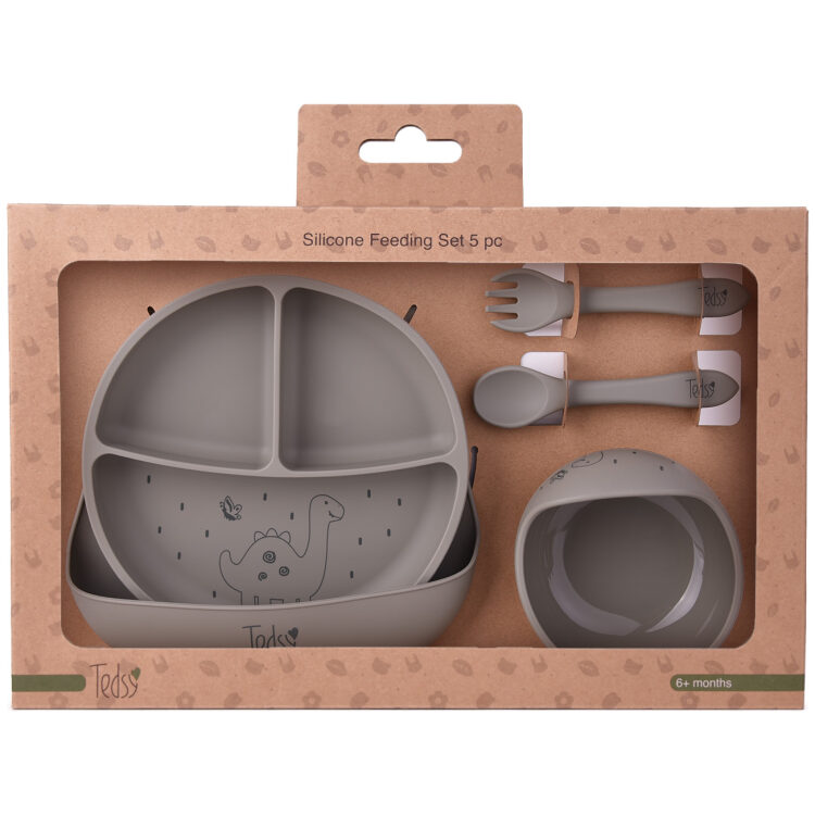 Σετ φαγητού σιλικόνης 5 τεμ. Dino Grey Green 097108