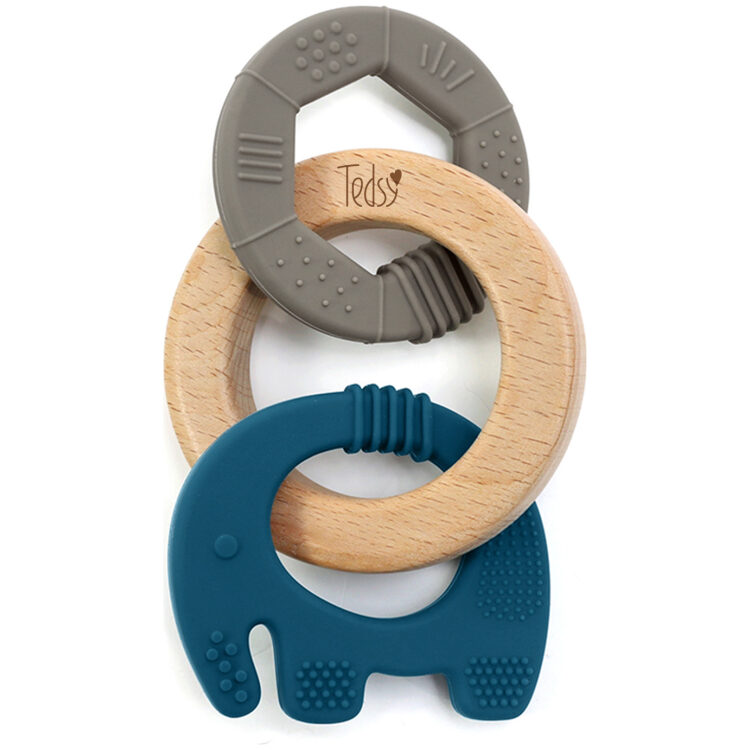 Μασητικό οδοντοφυΐας, σιλικόνης και ξύλου, Dark Blue 097405