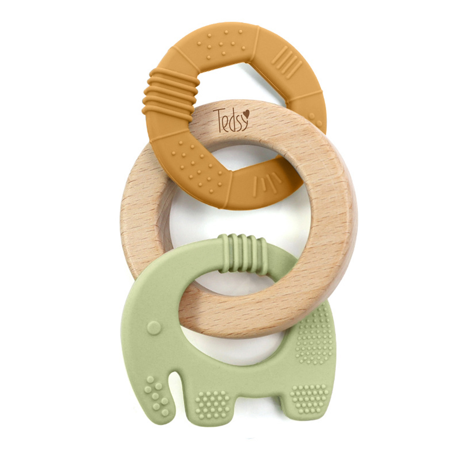 Μασητικό οδοντοφυΐας, σιλικόνης και ξύλου, Green 097407