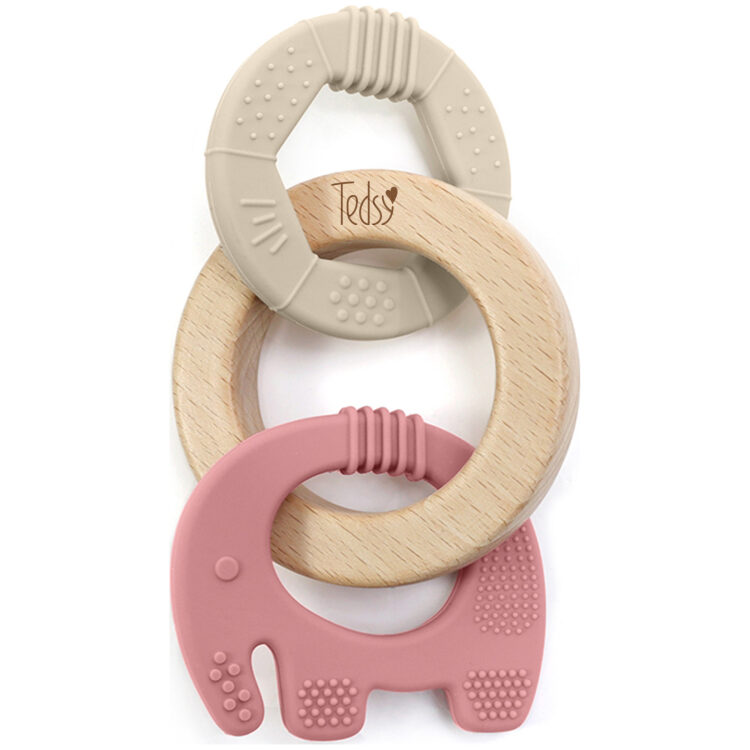 Μασητικό οδοντοφυΐας, σιλικόνης και ξύλου, Dark Pink 097406