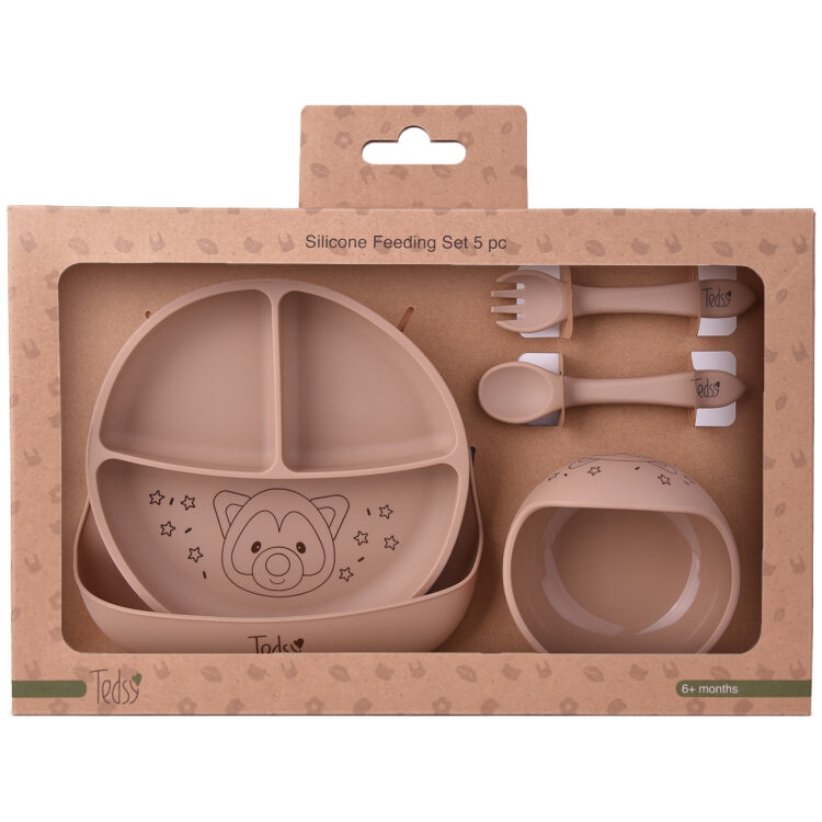 Σετ φαγητού σιλικόνης 5 τεμ. Racoon Grey 097101