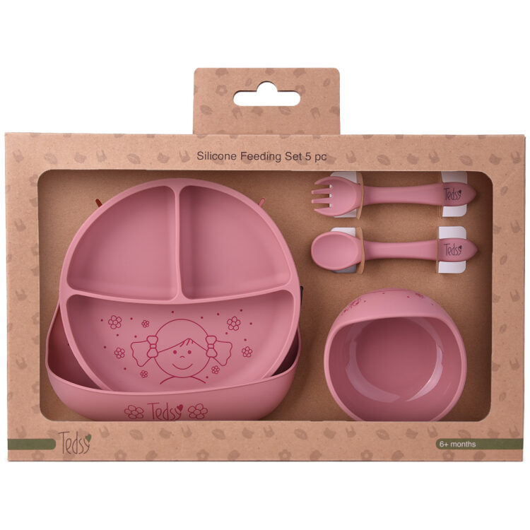 Σετ φαγητού σιλικόνης 5 τεμ. Doll Dark Pink 097107