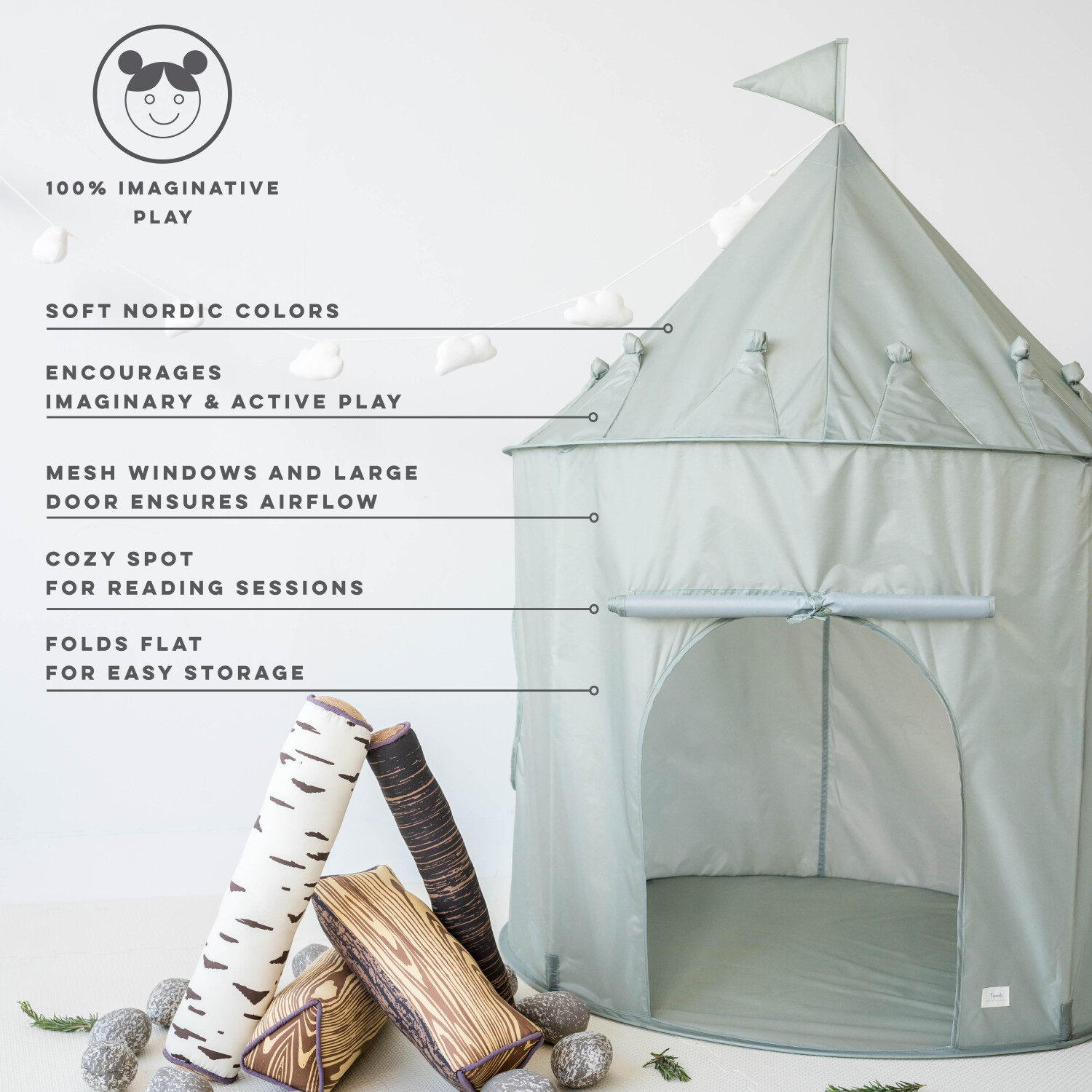 Παιδική σκηνή από ανακυκλωμένο ύφασμα 3Sprouts, Green 0317-ITNSGN - Image 3